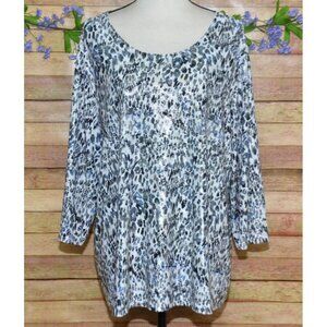 Rebecca Malone Women's Metallic Animal Print Thin Knit Top 1X 3/4 Sleeve Stretch